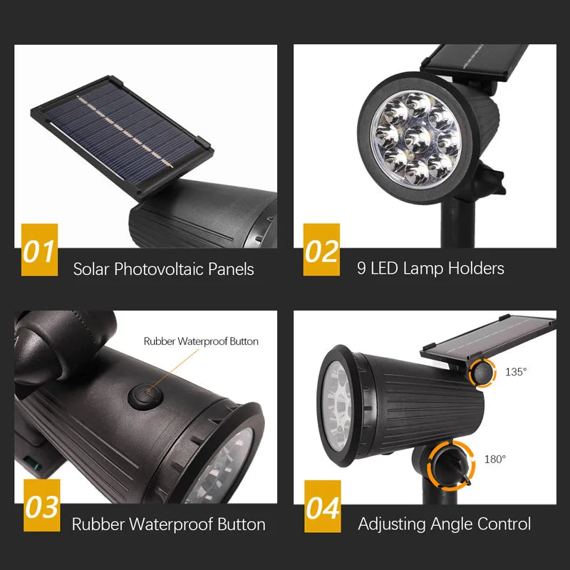 9 Focos solares LED, Impermeables para exteriores